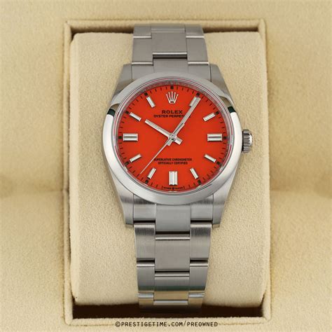 rolex oyster perpetual coral red 36mm|rolex oyster perpetual price list.